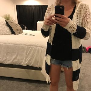 Navy and cream knit sweater